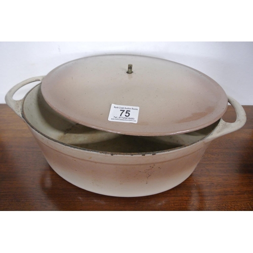 75 - An antique cast iron Cousances 16 cooking pot (a/f) (Cousances later became part of Le Creuset).