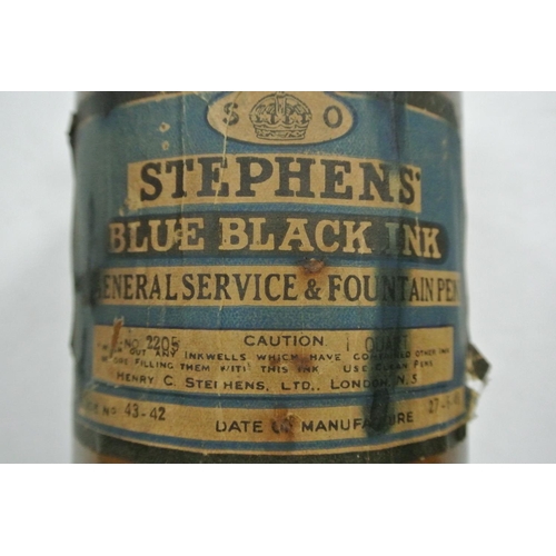 84 - An antique stoneware ink bottle complete with original ink reading, 'Stephen's Blue Black Ink.