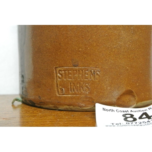 84 - An antique stoneware ink bottle complete with original ink reading, 'Stephen's Blue Black Ink.