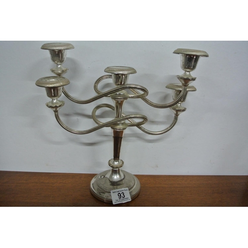 93 - A beautifully made silver plated five branch twisted candelabra.