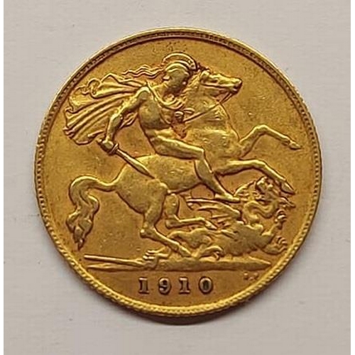 381e - A King George half Sovereign, dated 1910.