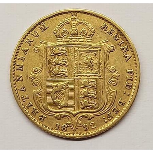 381H - A Queen Victoria/ Victorian half sovereign, with Shield back, dated 1892.