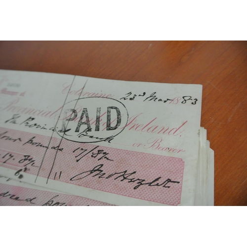 127 - A collection of cheques from The Provincial Bank of Ireland 1883.