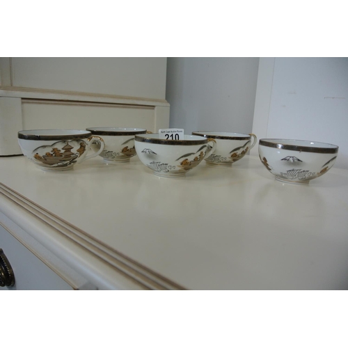 210 - A vintage set of five Geisha lithopane tea cups along with match saucers and side plates (some a/f).