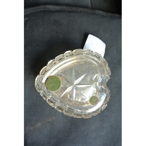 216 - An antique crystal trinket dish with sterling silver lid, fully hallmarked for Birmingham.