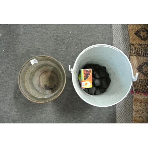 288 - A vintage brass coal bucket along with another coal bucket.