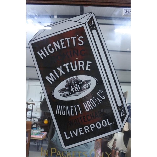 312 - A stunning original framed advertising mirror, produced for Hignett's Smoking Mixture cigarettes, 'I... 