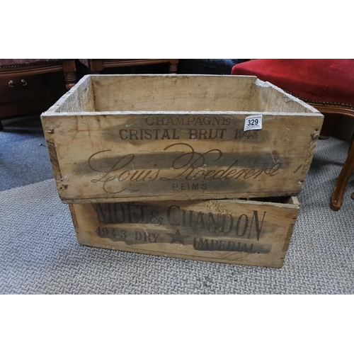 329 - 2 vintage wooden champagne bottle crates.