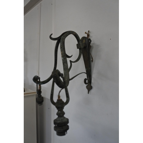 335 - An antique silver plated pendant light fitting, along with 4 pairs of antique brass wall sconces.