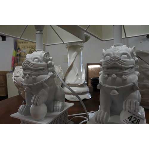 428 - A stunning pair of table lamps modelled as Chinese Fu Dog Guardians.