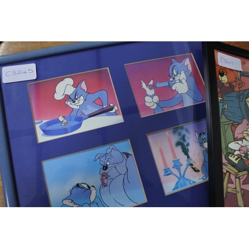 446 - Four Tom and Jerry cards framed along with a Top Cat framed print.