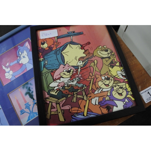 446 - Four Tom and Jerry cards framed along with a Top Cat framed print.