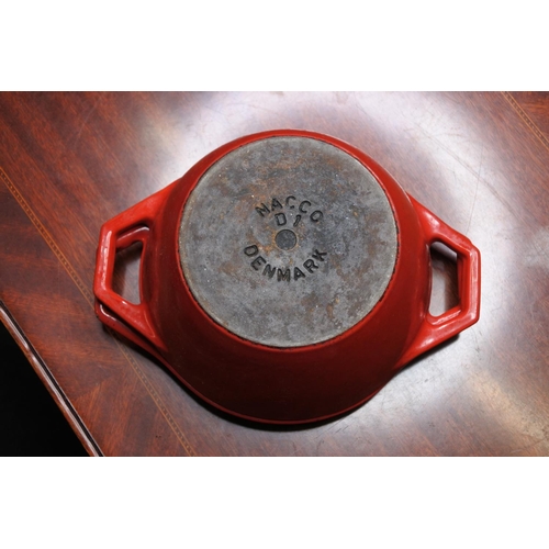 126 - A vintage Nacco Denmark lidded cast iron cooking pot.