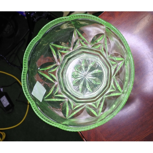 128 - A vintage uranium glass bowl and vase.