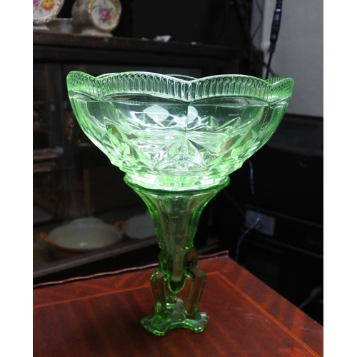 128 - A vintage uranium glass bowl and vase.