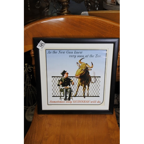 141 - A framed Guinness print, reading 'As the New Gnu knew very soon at the Zoo... Sometimes only Guinnes... 