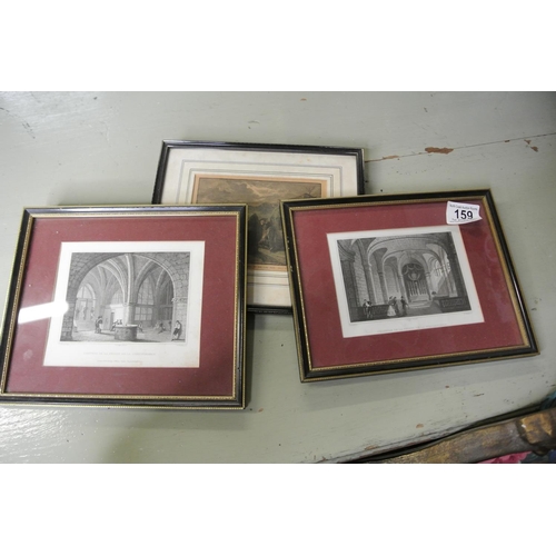 159 - Three antique framed prints, tilted 'L'entree De La Prison De La Conciergerie'. 'Chapelle De La Pris... 