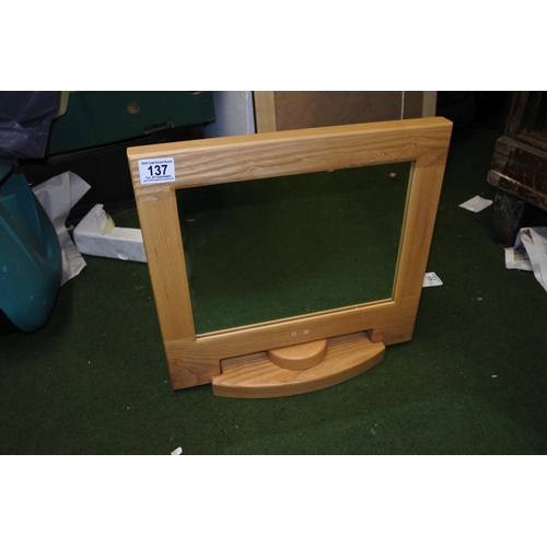 137 - A wood framed table top mirror (converted from a computer monitor).