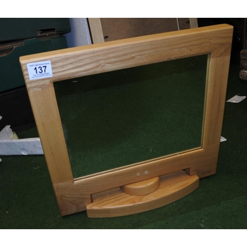 137 - A wood framed table top mirror (converted from a computer monitor).