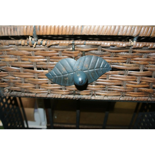 151 - A metal and wicker console / hall table.