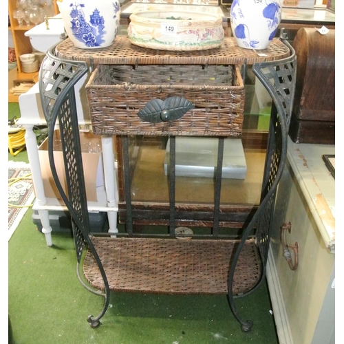 151 - A metal and wicker console / hall table.