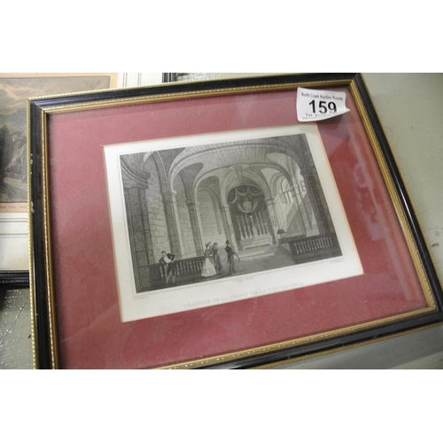159 - Three antique framed prints, tilted 'L'entree De La Prison De La Conciergerie'. 'Chapelle De La Pris... 