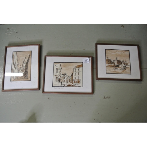 173 - Three framed artworks by artist French artist 'Julio'.