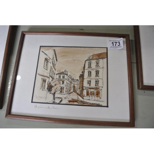 173 - Three framed artworks by artist French artist 'Julio'.