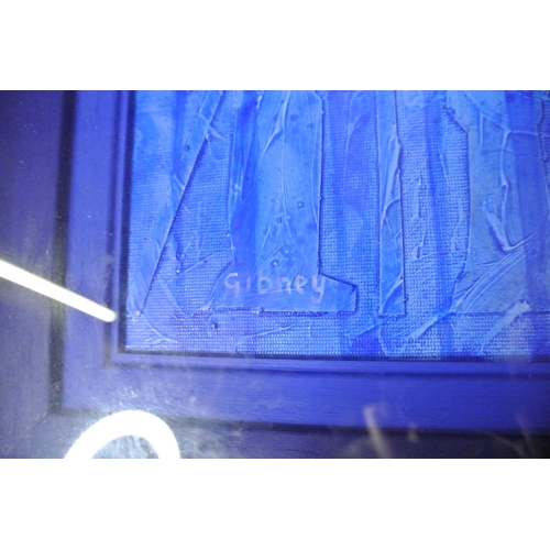 209 - A framed abstract artwork signed by artist 'Gibney'.