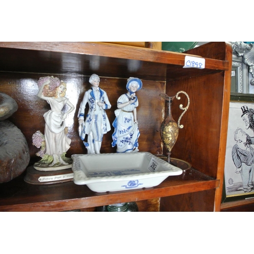 282 - Three antique style ceramic figures, a 'Shredded Wheat' bowl and a miniature jug.
