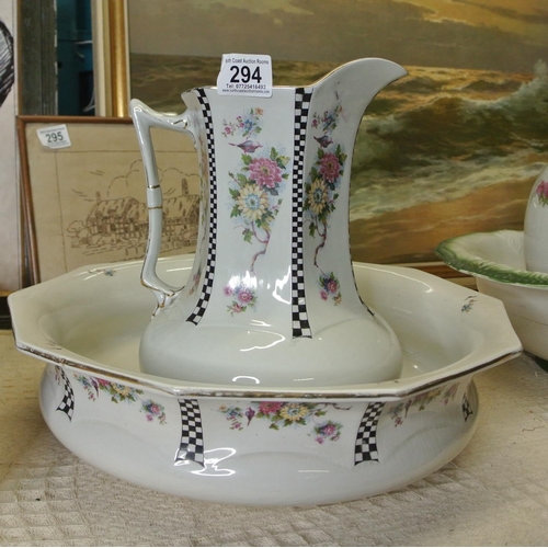 294 - A semi-porcelain water jug and basin produced by Soho Pottery Limited Cobridge England.