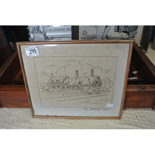 295 - A framed stich work piece of Ann Hathaway's Cottage.