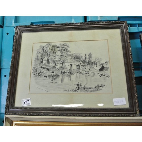 297 - A framed antique drawing titled, 'Hampstead Ponds', signed by the artist 'S.McM. 1903'.