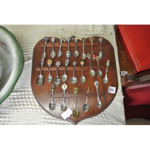 300 - A spoon rack display with spoons.
