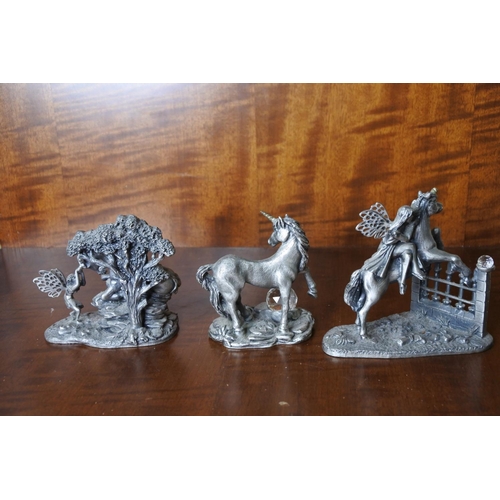 181 - 3 pewter & crystal fantasy statues.