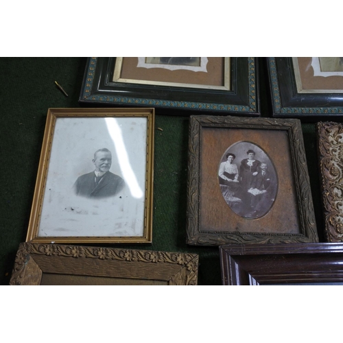 198 - A collection of early picture frames including a pair with shamrock detail to frame.