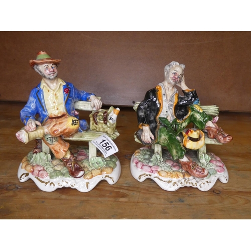 156 - 2 vintage Capodimonte 'Tramps on benches'.