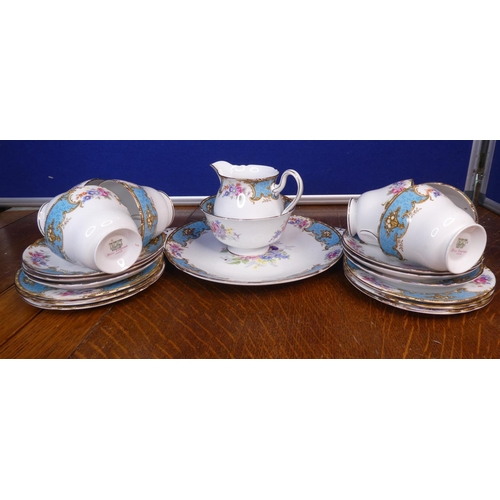 112 - A stunning antique/ vintage Shelley 'Blue Empress' tea set, to include milk jug, sugar bowl & sandwi... 