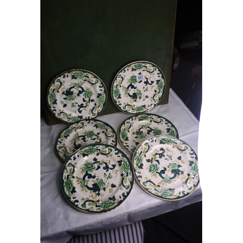 631 - A set of 6 Masons Ironstone Green 'Chartreuse' dinner plates.