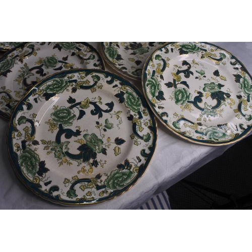 631 - A set of 6 Masons Ironstone Green 'Chartreuse' dinner plates.