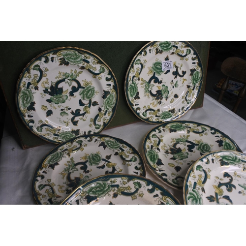 631 - A set of 6 Masons Ironstone Green 'Chartreuse' dinner plates.