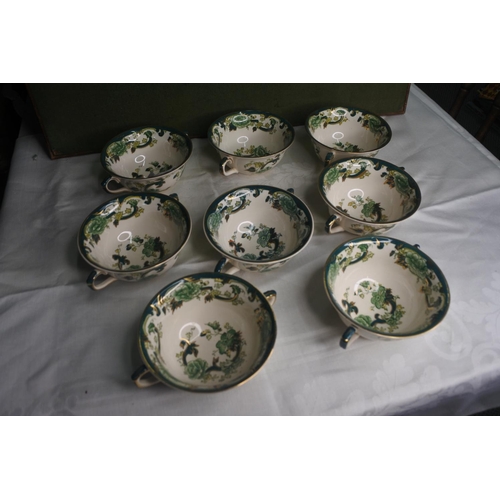 632 - A set of 8 Masons Ironstone Green 'Chartreuse' soup bowls..