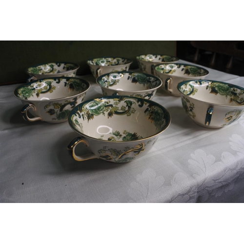 632 - A set of 8 Masons Ironstone Green 'Chartreuse' soup bowls..