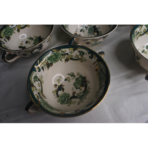 632 - A set of 8 Masons Ironstone Green 'Chartreuse' soup bowls..