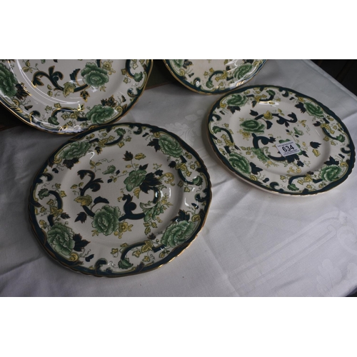 634 - A set of 4 Masons Ironstone Green 'Chartreuse' dinner plates.