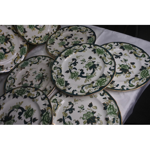 635 - A set of 11 Masons Ironstone Green 'Chartreuse' side plates.