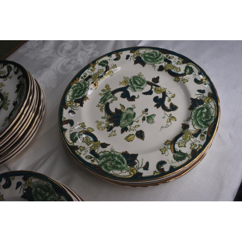 636 - A large assortment of Masons Ironstone Green 'Chartreuse' saucers/ plates.