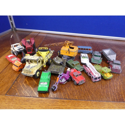 64 - A large assortment of vintage play worn cars, to include Dinky, Corgi & more.