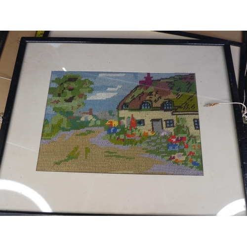 66 - An assortment of framed tapestries/ needlepoints.