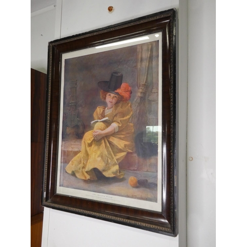 75 - A large antique framed print, 'The Hearth Witch', dated 1901.